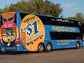 Right side view of a megabus in California